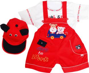 THE LITTLE BOY Baby Boys & Baby Girls Casual T-shirt Dungaree, Cap