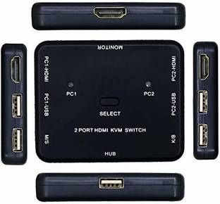 LipiWorld HDMI KVM Switch 2 Ports Share 2 Computers CPU with One Monitor 2x1 USB KVM Metal Switch Support UHD 4K Support Wire Keyboard and Mouse Media Streaming Device