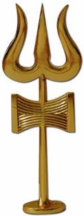 Takshila Gems Trishul Damru Standing Asthadhatu Yantra (10x3 cm) Car Dashboard/Table Decor Decorative Showpiece  -  10 cm