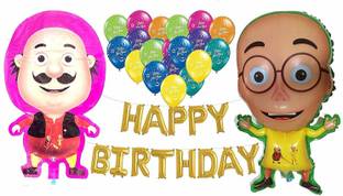 Anayatech Printed motu patlu birthday combo-1 happy birthday foil balloon,1 motu and patlu foil balloon ,25 happy birthday print multicolor balloon(pack of 40) Balloon
