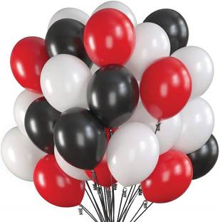 AZEFFIA Solid Party Balloons Black, Red and White Balloons with Ribbon for Black Red White Color Theme Party Decoration, Baby Shower, Birthday Parties Supplies, Helium Quality (PACK OF 1000) Balloon