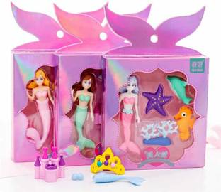 vagmine kreations VagmineKreation's Mermaid character Erasers for Kids (Random Design, Random Color) (Pack of 1 Box with 5 Eraser's) Non-Toxic Eraser