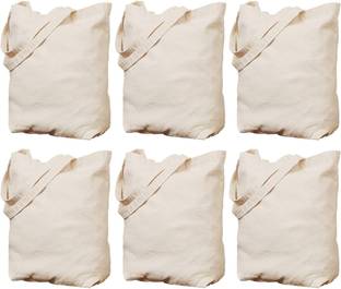 VITARA VITARA [ PACK OF 6 ] Organic Premium Cotton Tote Shopping Bags with Extra Strong 13" Handle | Hold 15 kg | Heavy Duty, Washable, Eco Friendly Biodegradable Canvas Multipurpose Grocery Bag Pack of 6 Grocery Bags