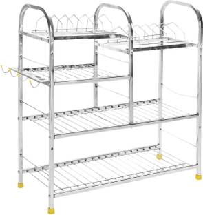 Shengshou Utensil Kitchen Rack Steel Kitchen Care | 4 Shelf Dish Rack | Modular Kitchen Utensils Rack | 24 L x 24 H inch Storage Basket |
