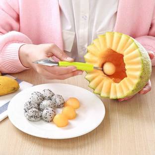 Wallcartz 2 in 1 Melon Baller Scoop Double-Headed Fruit Carving Cutter Knife Kitchen Scoop