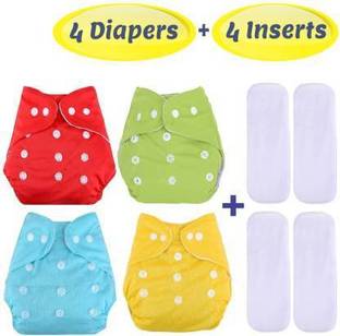 kogar Washable Reusable Adjustable Cloth Diaper Nappy For New Born (4Diaper+4Insert Black)