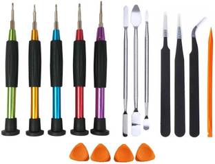 wroughton 5 Metal Precision Screwdriver Set for Mobile Repairing With 4 Mobile Opener, 1 Fiber Plastic Stick Spudger, 3 Metal Openers and Set of 3 ESD Non-Magnetic Tweezers- Straight, Flat & Curved Precision Screwdriver Set