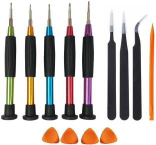 wroughton 5 Metal Precision Screwdriver Set for Mobile Repairing With 4 Mobile Opener, 1 Fiber Plastic Stick Spudger and Set of 3 ESD Non-Magnetic Tweezers- Straight, Flat & Curved Precision Screwdriver Set
