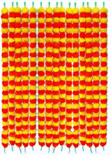 इलेक्स Handmade Decorative Marigold Fluffy Artifical Garland, Used for Home/Office Decoration पीला, लाल गेंदा नक़ली फूल
