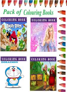 Kids Colouring Books (Pack of 4 Books) : Cartoon Picture Colouring Book - Doraemon, Motu Patlu, Barbie, Angry Birds