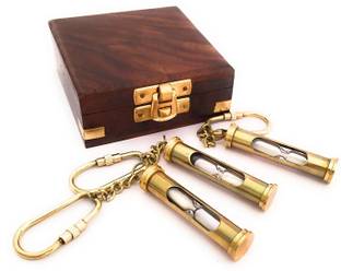 Ascent Gift Brass Sand Timer Keychain set of 3 with wooden box Key Chain
