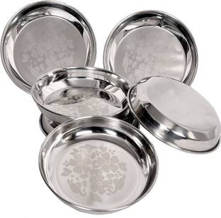 LIMETRO STEEL 6 Pcs Heavy Gauge Stainless Steel Laser Halva Plates / Breakfast Plates / Serving Plates BF1 (Diameter : 17 cm , 12 Pieces) Quarter Plate