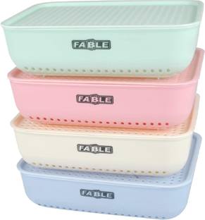 Zerya Plastic Combo Of 4 Small Multipurpose Basket Storage With Lid Plastic for Home Kitchen Storage Basket