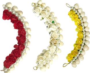 VinshBond Combo of Fancy Hair Bun Gajra Flower Hair Tiara for Women and girls, Yellow & red White Hair Bun Styling Accessories,Pack of 3 Bun