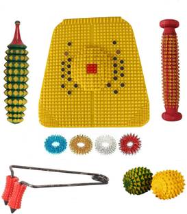 Cure18 Accupressure Combo Pack Of 10 Items (Karela Roller/Roller For Pain / Sujok Rings / Energy Ball / Finger Massager) Massager