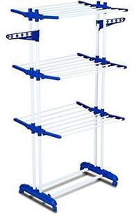 Quantes Plastic, Steel Floor Cloth Dryer Stand Premium Double Pole 3-Tier Jumbo Mild for Balcony