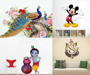 EJAart 60 cm Royal Peacock Cute Mickey Mouse Cute Bal Krishna Makhan Chor Royal Ganesh Self Adhesive Sticker