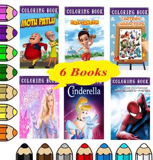 Cartoon Characters Colouring Books for Kids (Pack of 9) : Children Drawing Activity ( Age 1 - 6 Years Old ) - Doraemon, Ben 10, Motu Patlu,, Spider Man, Chhota Bheem, Barbie,, Bal Ganesh