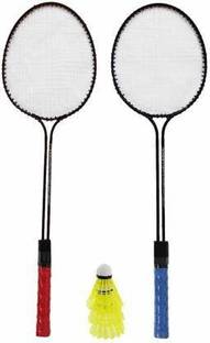 CLOVERBYTE Double Shaft Iron Body Pack Of 2 Piece Badminton Racket With 3 Piece Plastic Shuttles Badminton Kit