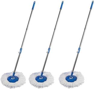 HALSEY Broom Handle Stick with Microfiber Head Mop Refill Steel Pole for 360°pack of 03 Mop Head and Rod