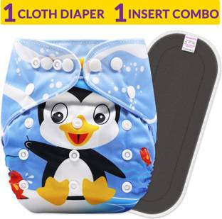 Bembika Cloth Diapers for Babies,Washable Reusable Cloth Diaper ll Sizes Adjustable with 5 Layer Bamboo Charcoal Insert (Penguin)