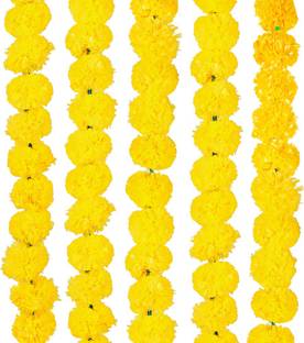 The Phool Mala Artificial Genda Phool, Toran, Marigold Flower Artificial Garlands for Decoration of Doors/Windows/Walls - Set of 5 (Yellow) Plastic Garland