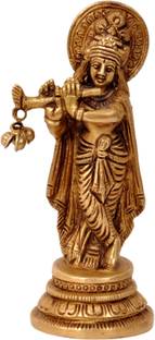 Aesthetic Decors Krishna Standing On Round Base Decorative Showpiece  -  12 cm