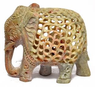 Artist Haat Natural Soapstone Elephant Sculpture Hand Carved Jali Decorative Showpiece  -  8 cm