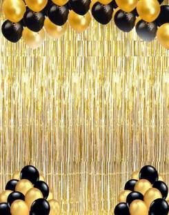 Devansh enterprises Solid Gold,Black metallic balloons(20 Pcs) With 2 Golden Foil Curtain Fringes(Pack Of 22) Balloon