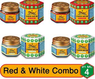 Tiger Balm Red & White Ointment Combo For Effective Relief From Sprains,Pains,Muscular Aches,Headache & Nasal Congestion (21ml, Pack of 4) Balm