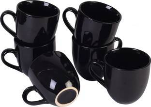 Luminescence Enterprises Pack of 6 Ceramic Ceramic Black Shine Cup Tea & Coffee Set 150 ML, Pack of 6