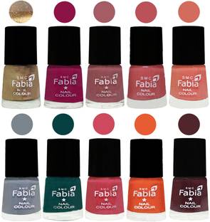 Fabia Multicolor Nail Polish/Mix Color/Combo Color Set of 10pcs X 10ml (2609201839) Gold-Raspberry-Lip-Bazooka Joe-Light Peach-Wild Gray Yonder-Dark Green-Shock Pink-Sour Orange-Wine