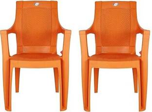 national plastic NPPL Durable Comfortable Relaxing Plastic Arm Chair (Set of 2) Orange Plastic Outdoor Chair