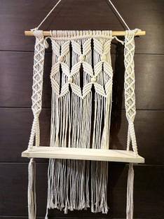 pepme Wall Hanging Shelf of Wood - Wood Floating Shelf, Handmade Cotton Macrame Wooden Wall Shelf (Pack of 1) Wooden Wall Shelf