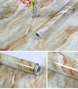 Kliznil 200 cm PVC Marble Wallpaper Self Adhesive for Cupboard/Door/Almirah/Fridge/Tabletop/Wall/Floor/Home Decor (Dark Orange and Grey) Self Adhesive Sticker