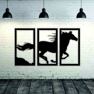 GK Design Running Horse MDF laser cutout for home & office Pack of 3