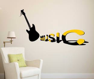 LANSTICK 60.96 cm MUSIC GUITAR WALL STICKER Self Adhesive Sticker