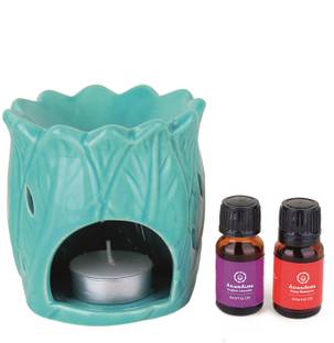 Asian Aura Ceramic Aroma T-Light Diffuser with 2 10 ML Aroma Oil and 1 Tea Light Candle Diffuser Set Ov-35