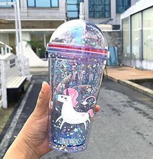 Esmi Unicorn Plastic Sipper Tumbler With Straw 600ml | Useful for School | Pack of 1 600 ml Flask