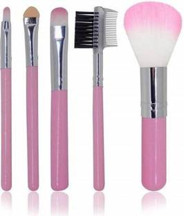 BR Belle Rosa 5 Pcs Mini Pink Eyeshadow Foundation Eyebrow Lip Makeup Brush Fine Beauty Pack (Pack of 5)
