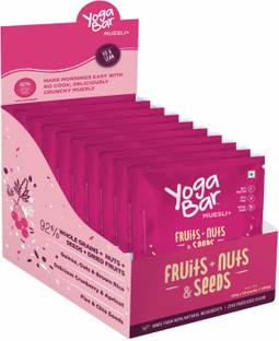 Yogabar Muesli | Fruit and Nuts & Seeds | 40g x 10 Pouches |Breakfast Cereal Muesli with 92% Wholegrains, Nuts, Seeds & Dried Fruits | Low Sugar | Free from Preservatives Muesli | Gluten Free Granola Pouch