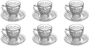 barad enterprise Pack of 12 Glass Crystal Clear Bubble Glass Tea & Coffee Cup with Saucer,210 ml Set of (6)