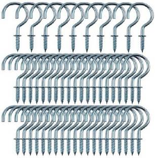 RPI SHOP 1.5 Inch Nickel Finish Steel Cup Hook Holder, Open Sheep Eye Ring Hook, DIY Self-Tapping Screw, Ceiling Hooks, Pack of 50 Pcs Hook 50