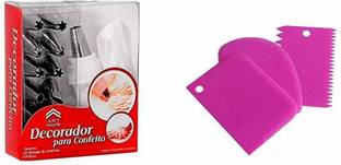 Kitchplus All In One Bakeware Cake Combo Tools Cake Baking and making Tools Combo For Cake Decoration At Home, Kitchen And Store Kitchen Tool Set Cake Tools +3 Pcs Set Scraper Dough Fondant Scraper, Icing Smoother, Baking Supplies Baking Comb + 12 Piece Piping Bag Nozzles Cake Decorating Tool Set Frosting Icing Cream Syringe Piping Bag Tips With Steel Nozzles Muffin Dessert Decorators Reusable & Washable Kitchen Tool Set Server Set Popular Combo 2 in 1 Kitchen Tool Set
