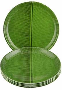 Laserbot HALF Banana Leaf South Indian Round Ice Cream Starters Serving Melamine Plate for All Occasions ( 8 Inch) Quarter Plate