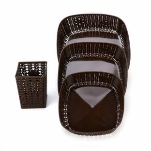 Sukhson India Plastic Storage Basket Box Organizer for Jars, Bottle, Fruits, Vegetable, Utensils -Set of 4 Pieces (Size - 28 X 26 X 10 cm), Plastic Fruit & Vegetable Basket