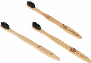 The Legend Organic Bamboo Wooden Tooth Brush with Activated Charcoal Infused Bristles - Pack of 3 Toothbrush - Vegan Friendly - Eco Friendly - Charcoal Infused bristles - Pinch Tested Ultra Soft Toothbrush