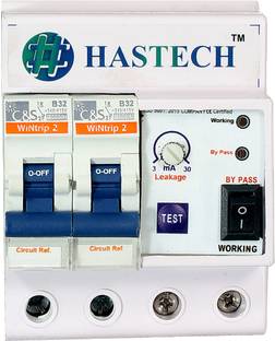 HASTECH MODULAR ELCB+MCB 32 AMP.(30 mA) ELCB+MCB Single Phase 2 pole ELCB + RCCB + ISI Marked MCB 32 A with high voltage protection, Overload Protection, Adjustable Leakage current 3 to 30 mA (Shock Guard) Modular MCB (2) MCB
