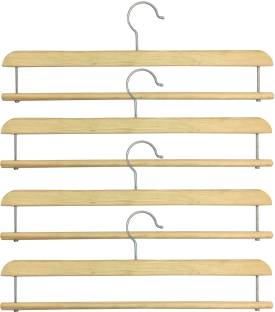 Whittlewud Multi Functional Solid Wooden Natural Finish Suit Coat Hangers Wooden Coat Pack of 4 Hangers For  Coat