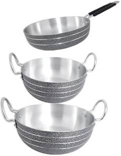 bartan hub Cookware Set ( Kadhai 2500 ML , Kadhai 4000 ML , Frying Pan 22 CM , Aluminium Made , Dishwasher Safe ) कुकवेयर सेट